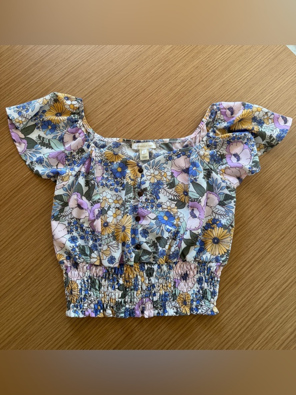 Smocked Floral Puff Sleeve Crop Top - Multicolor Floral